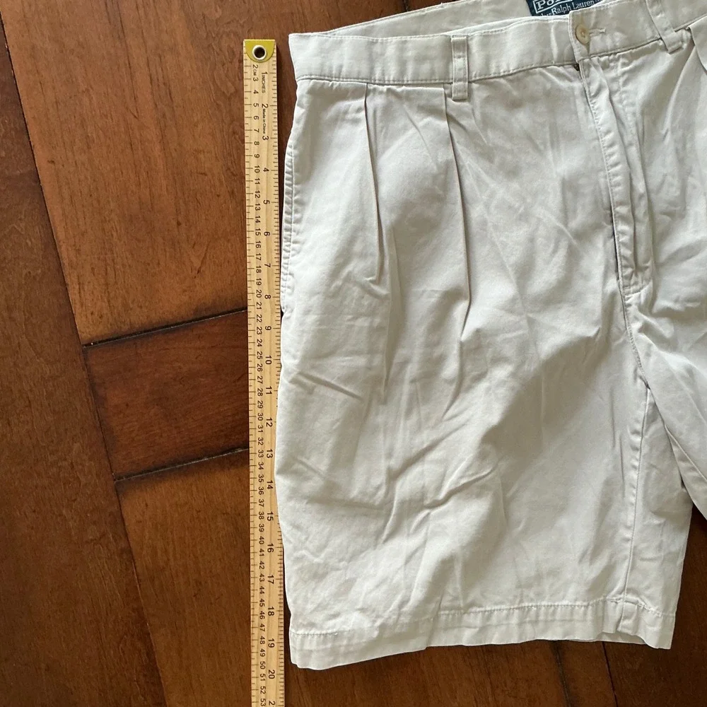Polo Ralph Lauren Mens Tyler Short Tan Khaki Pleated Chino Cotton Shorts 35W